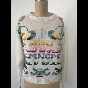 90's Vintage The Eagle Eyes ABCDEF Rainbow Cotton Knit Sweater size Small